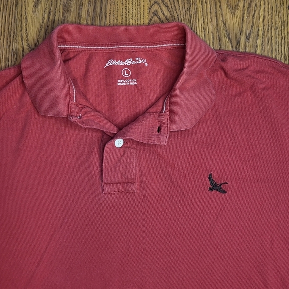 Eddie Bauer Mens Polo Shirt Collared Button Red Large 100% Cotton A95 - Picture 2 of 4